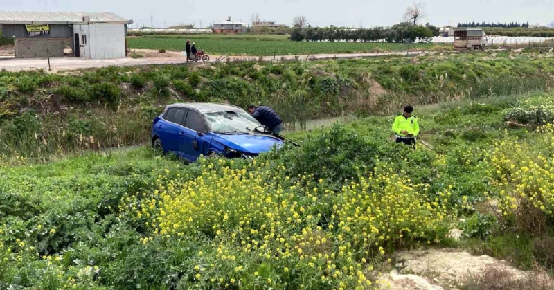 Ağaca çarpan otomobil kanala düştü